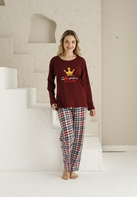 Pijama dama ,maneca lunga si pantalon lung , culoare visiniu, Engros